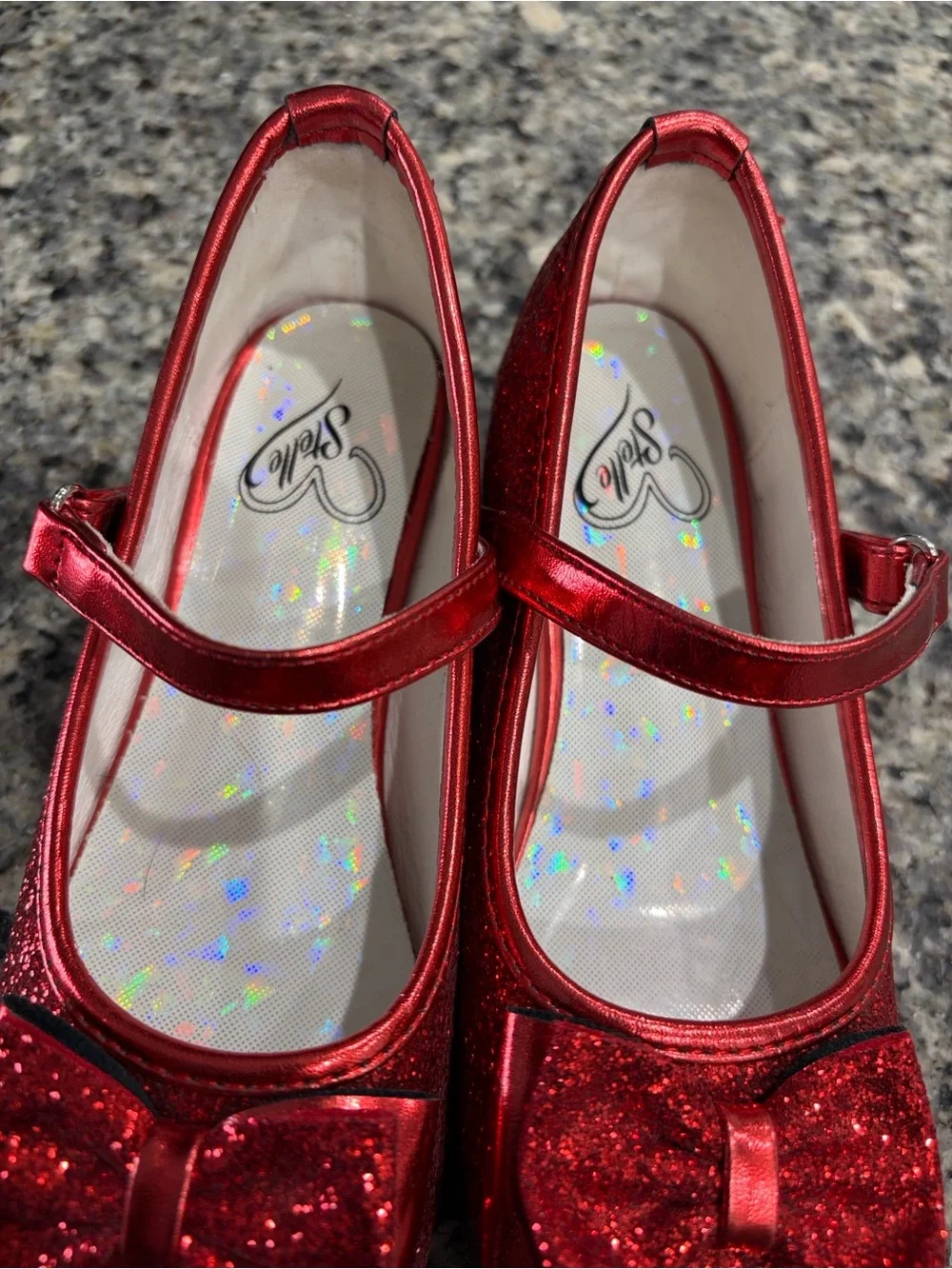 Girls' Red Glitter Mary Jane Dress Shoes with Bow